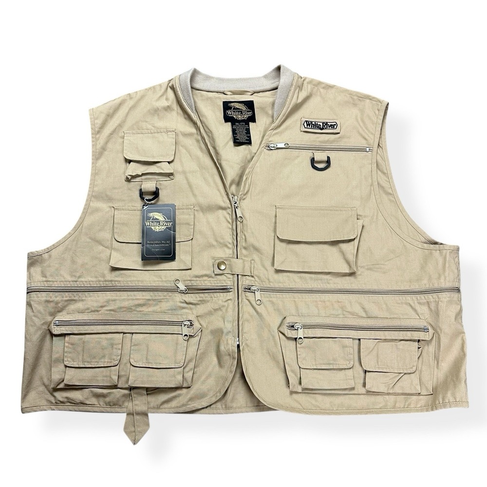 NEW White River Fly Shop Multi Pocket Vest Hobbs Creek Khaki Men's Size 2XL‎